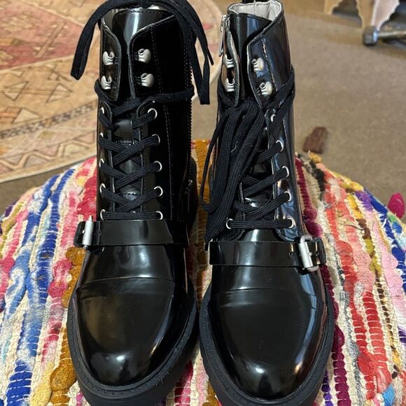 All Saints Shiny Black Combat Boots - Picture 4 of 9